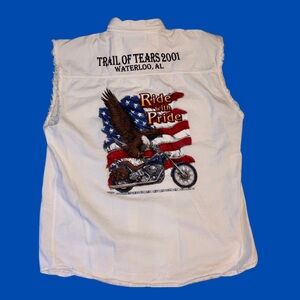 Vtg 2001 Trail of Tears Ride With Pride Biker Sleeveless Shirt Eagle USA Large
